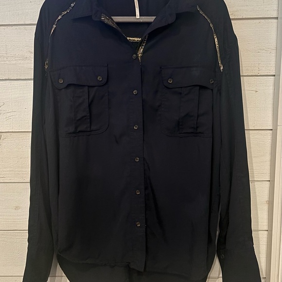 Free People Midnight Blue Shirt with Metallic Details in size Large - Picture 2 of 13